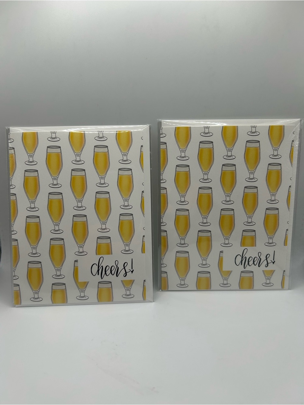 Cheers! Yellow Beer Glass Cards - set of 2 (blank inside) birthday/congrats 🍻